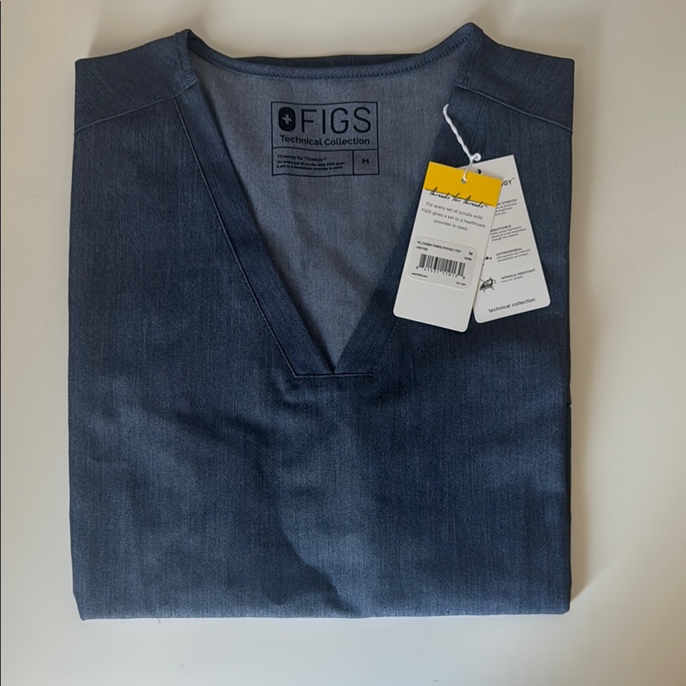 FIGS Heather Denim Casma 3 Pocket Scrub Top